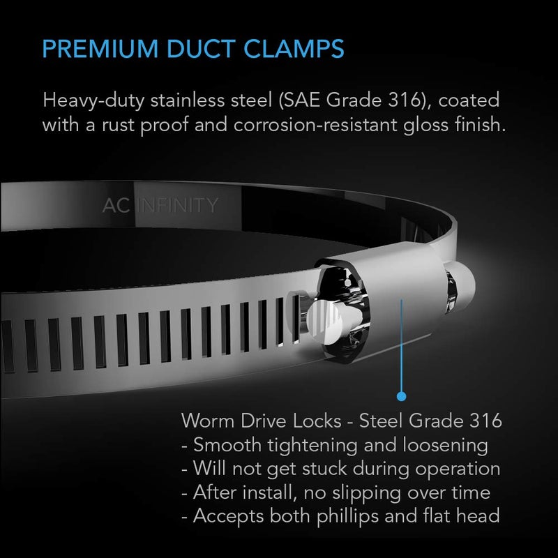 AC Infinity Stainless Steel Duct Clamps, 8-Inch (Pack of 2) for Ducting, Heating, Cooling, Exhaust, Ventilation - Image 2